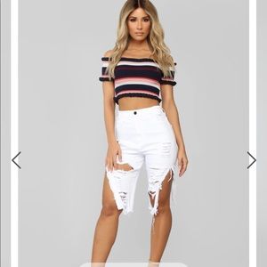 Fashion nova white distressed shorts